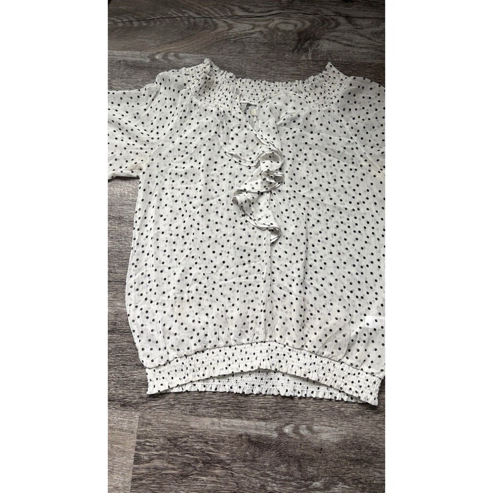 Old Navy Large Women’s Polka Dot Sheer Ruffle 3/4 Sleeve Top Basic Chic Neutral